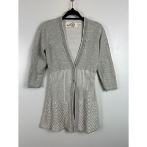 Rosie Neira Anthropologie Gray Knit Cardigan Sweater Small‎ Button Up Y2K Preppy